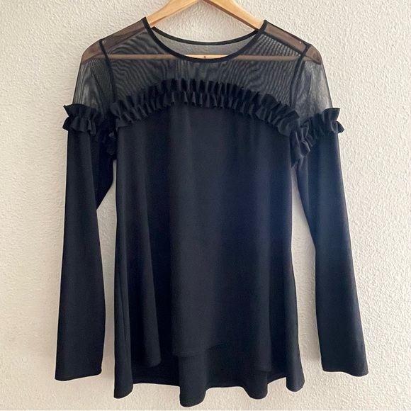 Joseph Ribkoff Black Ruffle Mesh Blouse - Picture 2 of 12